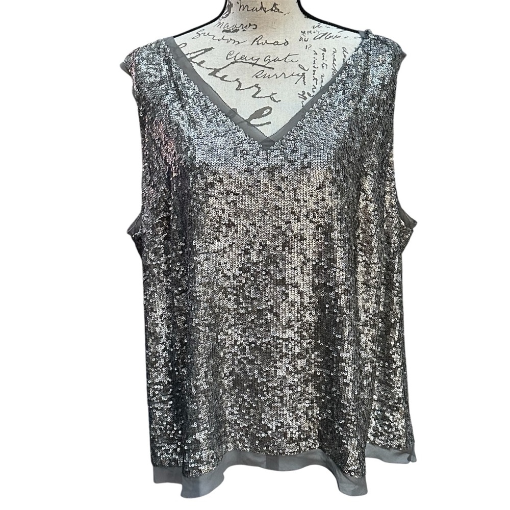 Talbots Gunmetal Pewter Silver Sequined Tank Top size 22